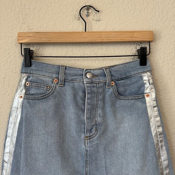 ZADIG & VOLTAIRE Juicy Silver Trim Denim Skirt Button-Fly Raw Hem - Picture 4 of 14